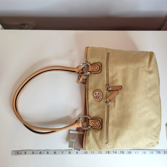 Giani Bernini Khaki Tan Canvas Shoulder Tote Hand Bag NEW with Tags - Picture 10 of 14